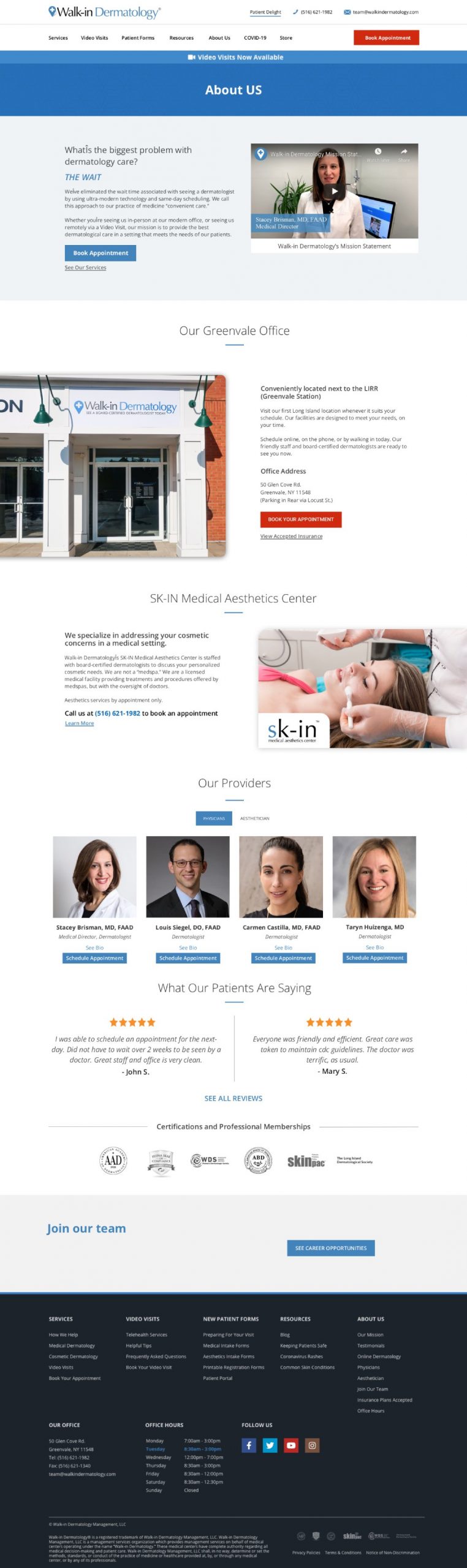 Walk-in Dermatology About Page | Website Design | Larreynaga Studios | Long Island, NY